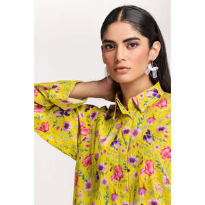 ชุดเซ็ตยีนส์พิมพ์ลายดิจิตอลสีเขียวมะนาวสำหรับผู้หญิง ผ้าไลคร่า 2 ชิ้น ไซส์ XXL เสื้อและกางเกงขาสั้นทรงสุภาพ เสื้อตัวสั้นและกางเกงขายาว - Product Image 3