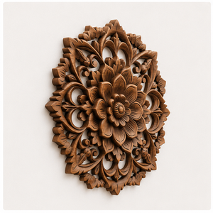 Decoración de Pared Floral de Madera de Acacia, Arte Decorativo Hecho a Mano, Diseño Circular Tradicional - Product Image 5