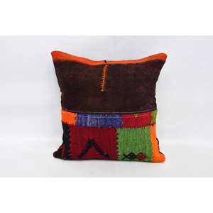 Kilim de lana multicolor, almohada decorativa de 18x18 pulgadas tejida con patrón de hojas esponjosas Vintage, cojín de acento de 16x16 - Product Image 1