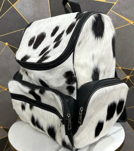 กระเป๋าเป้สะพายหลังแบบตะวันตกหนังวัวสีดำและสีขาว100% สายคล้องที่ถอดออกได้มีซิปปิดสำหรับนักเรียนนักศึกษาวิทยาลัย - Product Image 3