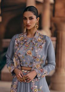 Braut Indo Western Lehenga Choli Premium Baumwolle Hand bestickt REAL Chinon vorne hinten GESTICKTE CANCAN ORGANZA SILK <span class=keywords><strong>SHRUG</strong></span>