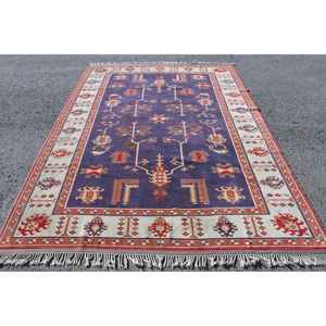 Alfombra Turca Vintage de 6.4x8.8 pies, Alfombra con Borde Azul - Product Image 5