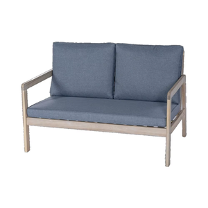 Juego de sofás de madera modernos para exteriores más vendidos, elegantes cojines azules y marco de madera de acacia resistente a la intemperie para patio u hotel - Product Image 1