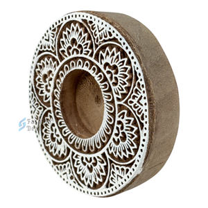 Wooden Round Handmade Eco-Friendly 2-Color Printed <b>Tealight</b> <b>Holder</b> (Without <b>Tealight</b> Candle) for Festival Gifting and Decoration - Product Image 5