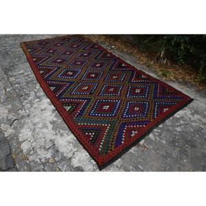 Tapis turc traditionnel rouge bleu Vintage 5.6 X 12.1ft Design Patchwork en laine pour décor de salon pour adolescents - Product Image 2