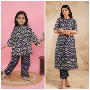 MÈRE FILLE COMBO famille correspondant tenues Premium Qualité coton imprimé Co Ord Ensemble avec printex en gros Inde - Product Image 2