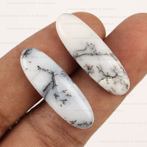 Haute Qualité 10x30mm Naturel Dendrite Opale Long Ovale Dos Plat Calibré Cabochon Haute Poli Blanc Quartz Pierres Précieuses En Vrac - Product Image 3