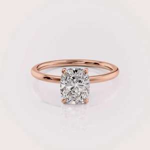 Anillo de Compromiso con Diamante Cultivado en Laboratorio, Corte Radiante, Certificado por IGI, Oro Rosa/Blanco y Amarillo de 18K, Halo Oculto, Anillo de Novia - Product Image 1