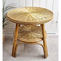 Table centrale ronde en rotin à 2 niveaux Table en osier tissé à la main avec base en bois Meubles de salon naturels Tables basses
