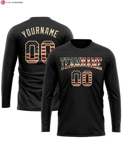 Camiseta personalizada de 100% algodón con bandera de EE. UU., camiseta negra de manga larga color crema carmesí, camiseta informal con estampado frontal y logotipo - Product Image 2