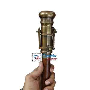 Canne de marche pliable en bois brun faite à la main avec poignée télescopique plaquée laiton de haute qualité, style antique, cadeau idéal pour les personnes âgées - Product Image 3