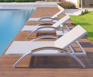 Chaise longue de jardin en aluminium beige - Chaise longue réglable pour terrasse extérieure - Product Image 1