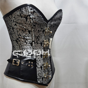 คอร์เซ็ทผ้าไหมสีดำและสีเงินแบบโอเวอร์บัสท คอร์เซ็ทแบบคอร์เซ็ททรงสวีทฮาร์ทพร้อมตัวล็อคด้านหน้า - Product Image 3