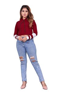 Sudadera con Capucha para Mujer, Invierno, Transpirable, Forro Polar, Poliéster, Manga Larga, Personalizable, Top Corto con Colores Personalizados - Product Image 6