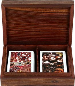 Porte-cartes pour double jeu de cartes à jouer Boîte de rangement décorative en bois marron faite à la main 6.3 pouces - Product Image 3