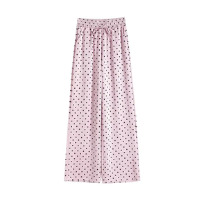 2024 Vintage Polka Dot Satin Pant <b>High</b> <b>Waist</b> Wide Leg Minimalism Straight Loose <b>Trousers</b> for Women New Spring <b>Elastic</b> <b>Waist</b> - Product Image 4
