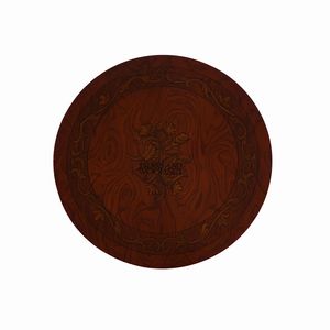 Mesa Auxiliar Redonda de Caoba de Lujo con Incrustaciones Florales Intrincadas y Base de Pedestal Clásica para Interiores Elegantes - Product Image 6