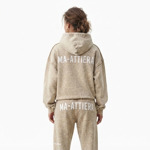 Conjunto de Sudadera Oversize Lavada Personalizada y Pantalones Anchos de Felpa para Mujer, Chándal de Algodón Estilo Urbano OEM ODM - Product Image 2
