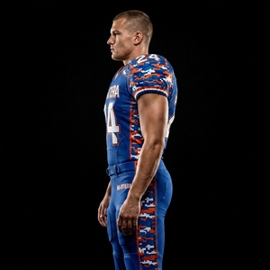 Custom Blue Orange American Football Jersey <b>Padded</b> <b>Pants</b> Team Uniform Number 24 Performance Sportswear OEM ODM Wholesale Supplie - Product Image 3