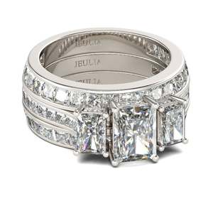 Ensemble de bagues de fiançailles Jeulia en argent sterling à coupe radiante, 3 pièces - Product Image 2