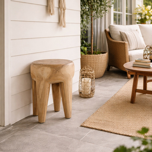 Taburete de Madera de Suar / Monkey Pod, Acabado Natural, Hecho a Mano, Estilo Industrial Moderno, Muebles para Dormitorio, Sala de Estar, Patio, Uso Interior y Exterior - Product Image 4