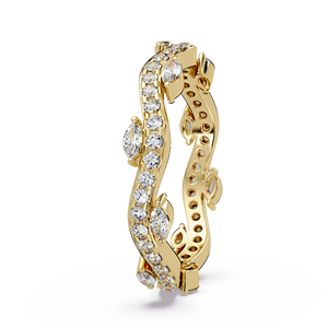 Anillo de Compromiso de Oro Puro de 14K con Diseño Único en Forma de Ola, Anillo de Boda con Diamantes Cultivados en Laboratorio Redondos y Curvos en Forma de Marquesa - Product Image 3