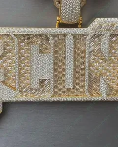 จี้ชื่อผู้ชายหรูหรา ทำจากเงินสเตอร์ลิงชุบทองคำขาวผสมโรสโกลด์ ประดับด้วยมอยส์ซาไนต์แท้ 12 กะรัต ความใสระดับ VVS ทรงกลมเจียระไนแบบบริลเลียนท์ ตัวเรือนแบบกรงเล็บ - Product Image 2