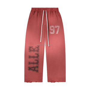 กางเกงวอร์มผ้าฟลีซคอตตอนเนื้อหนาคุณภาพสูง 360 GSM ผ้าเนื้อนุ่มพรีเมียม สีแดงวินเทจ ล้างแบบวินเทจ พิมพ์ลายโลโก้ตามสั่ง - Product Image 1