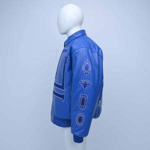 เสื้อแจ็คเก็ตแฟชั่นลายดอกไม้ผ้าฝ้ายประดับเพชรพลอย ปกคอพับได้ ขนแกะสำหรับฤดูใบไม้ร่วง  ซิปหน้า  หนังถัก  สำหรับผู้ชาย - Product Image 3