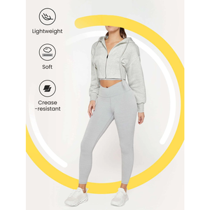 Sweat à capuche de haute qualité pour femmes, longueur régulière, respirant, polyester/coton, logo frontal, pour la salle de sport, le yoga, le sport, la remise en forme - Product Image 3
