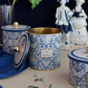 140x150 mm Metal round Canister Knob Handle 2.1L Azulejo-Inspired <b>Blue</b> & White Decorative Pattern - Product Image 2