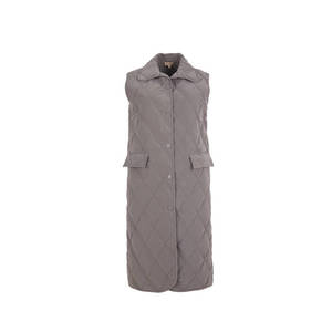 Women's Anthracite Snap-Button <b>Quilted</b> <b>Waistcoat</b> Outerwear 100% Polyester for Spring and Autumn - Product Image 1