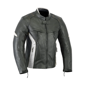 แจ็กเก็ตมอเตอร์ไบค์หนังวัวแท้สำหรับผู้ชายมีการป้องกันด้วย CE พิมพ์ลายแทร็กแข่งรถไซส์ใหญ่ใหญ่พิเศษสำหรับฤดูหนาวสีเทา/สีดำสำหรับถนน - Product Image 3