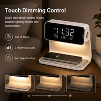 Lampe de chevet multifonctionnelle pour chambre à coucher, lumière de nuit à intensité réglable par toucher, température, calendrier, fonction snooze, horloge, charge sans fil, réveil