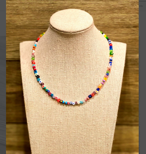 Glass Flower <b>Beaded</b> <b>Necklace</b>, Millefiori <b>Necklace</b>, Vintage Inspired Fringe <b>Beaded</b> Bandana - Product Image 2