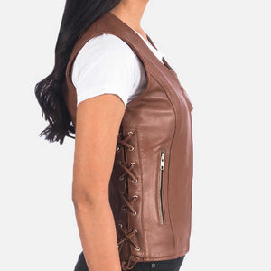 Chaleco de Cuero Genuino de Diseño, Cómodo y Elegante para Mujer, Hecho a Medida, de Alta Durabilidad, Resistente al Viento e Impermeable, Tejido, Precio al por Mayor - Product Image 4