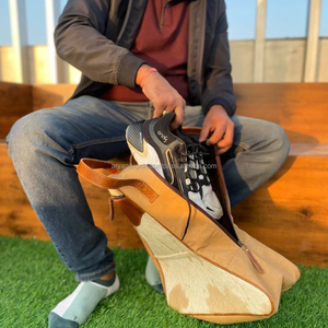 Wholesale Handmade Hair on Cowhide Leather Shoe <b>Bag</b> for Unisex Personalized Custom Genuine Leather <b>Hiking</b> <b>Boot</b> <b>Bags</b> for Travel - Product Image 3