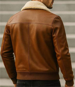 Veste en cuir véritable pour homme, col montant, décontractée, avec logo sur le devant, respirante et chauffante pour l'hiver - Product Image 5