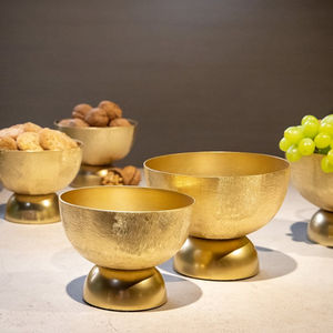 Golden Metal Pedestal <b>Bowl</b> <b>Set</b> for Dry Fruits Snacks <b>Desserts</b> Decorative Handcrafted Serveware for Dining Table Home Decoration - Product Image 1