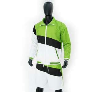 Conjunto cortavientos personalizado de talla grande para hombre, chándal impermeable de nailon con cremallera, chaqueta y conjunto corto con dos bolsillos - Product Image 4