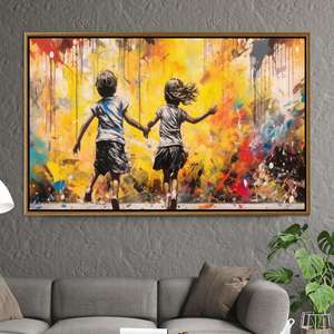 Impresión en Lienzo de Arte Callejero Infantil, Decoración de Pared con Graffiti Alegre, Lienzo con Marco Dorado - Product Image 1