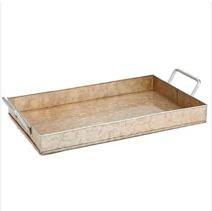 Bandeja de servicio rectangular grande personalizada, bandeja de Metal de Arte Moderno con patrón de chapado, vajilla de boda, función decorativa de India - Product Image 1