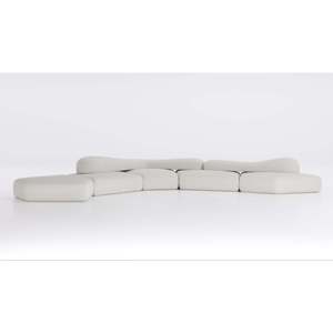 Huge Discount 5-Piece Tufted Sectional <b>Sofa</b> Set White Leather Fabric with Sherpa & <b>Sponge</b> Filling <b>for</b> Home Living Room Furniture - Product Image 1