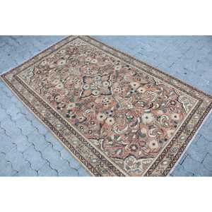 Rug, 4.1x6.4 ft Turkish Rug, <b>Brown</b> Striped Rug <b>Wool</b> - Product Image 2