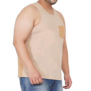 Camiseta sin mangas de talla grande para hombre con bolsillo en contraste, mezcla de algodón, chaleco informal de verano, tallas grandes y altas, OEM ODM al por mayor - Product Image 3
