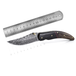 Couteau de poche pliant en acier Damas DD-FK-883 fait main OEM corne de palissandre exotique D2 personnalisable EDC survie 25mm vente en gros - Product Image 5