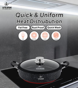 Casserole peu profonde en granit de qualité supérieure avec couvercle en verre et bord en silicone - Product Image 6