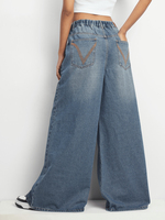 Pantalones Vaqueros de Mezclilla para Mujer, Lavado Claro, Tinte Té, Pierna Ancha Extrema, Transpirables, Tallas Grandes, Servicio OEM