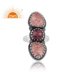 แหวนควอตซ์อัญมณีสเตอริควอตซ์ทับทิมธรรมชาติทำจากเงินสเตอร์ลิงออกซิไดซ์ - Product Image 2