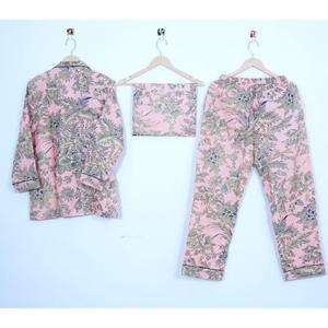 ชุดนอนพิมพ์ลายดอกไม้บล็อกมือสําหรับผู้หญิงผ้าฝ้ายนุ่มสบายชุดนอนชุดนอนชุดสวมใส่กลางคืน - Product Image 2